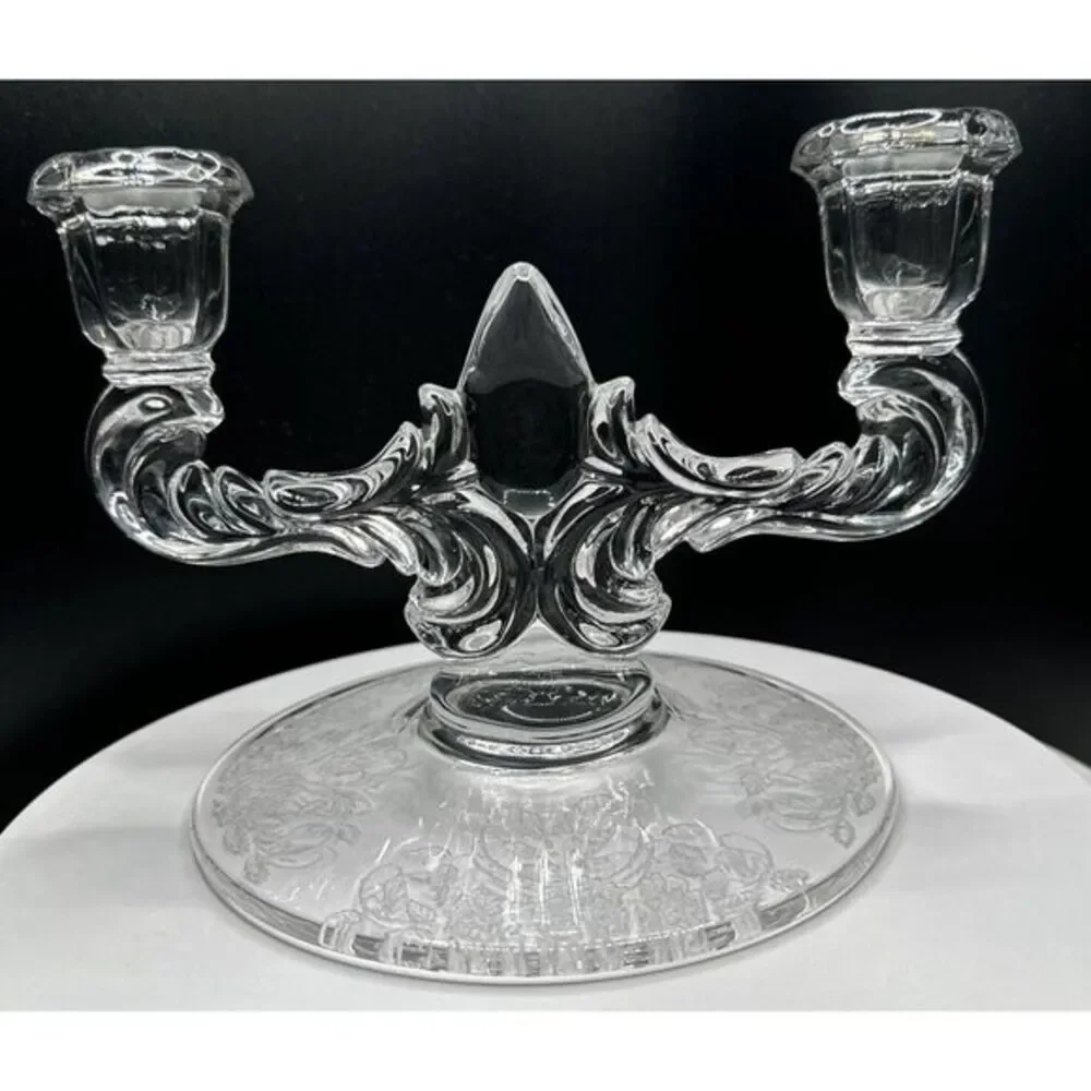 Martinsville Viking NEW Clear Glass‎ Double Candle Holder 